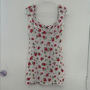 Zara White Floral Dress with Red and Green Accents